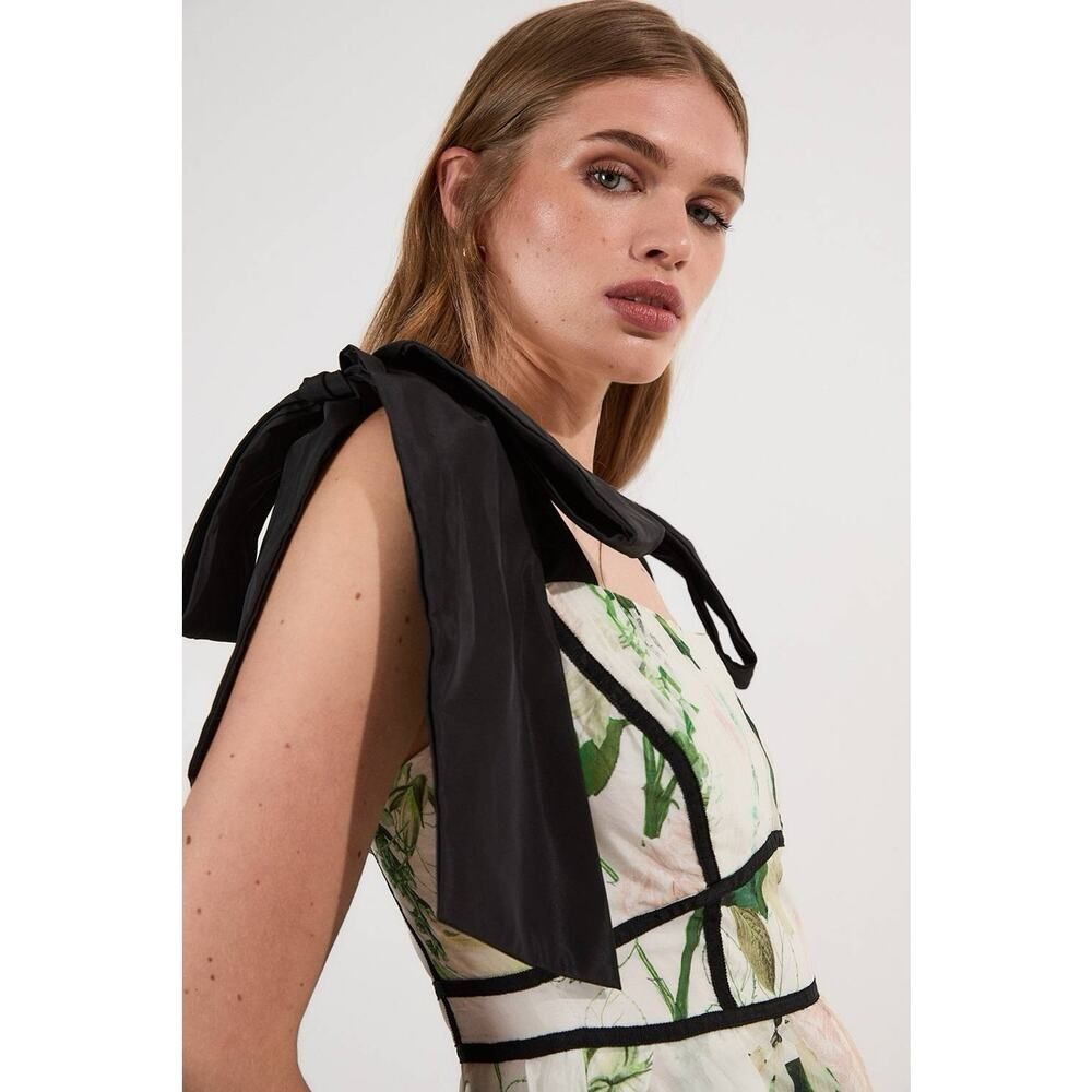 NWT Karen Millen Lydia Millen Floral Maxi Dress Silk Cotton Bow Strap 8 - Picture 6 of 12